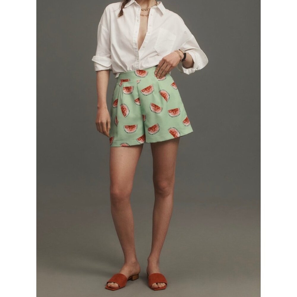 Anthropologie Hutch Printed Pleated Shorts S Watermelon Print Elastic Waist